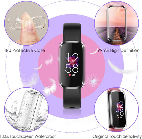 Fintie 4 Pack Screen Protector Case for Fitbit Luxe, Soft TPU Full Protective Cover, Black, Silver, 2 Clear