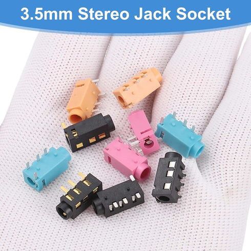 10Pcs 1/8" 3.5mm 4 PJ-320A MP3/MP4 uxcell Stereo Jack Socket, Pin PCB Mount Female Socket Headphone Audio Connector