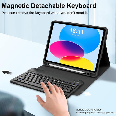 KVAGO iPad 10th Generation Case with Bluetooth Keyboard, Detachable Wireless Keyboard, Auto Wake/Sleep