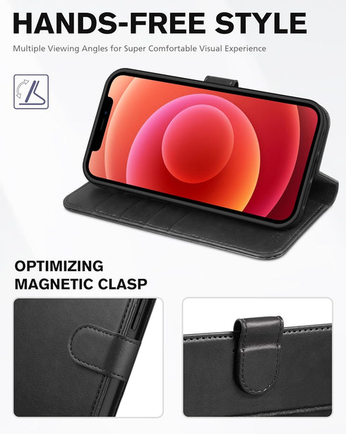 TUCCH Wallet Case for iPhone 12 Pro Max 5G 6.7", PU Leather Card Slot Kickstand, RFID Blocking Magnetic Cover