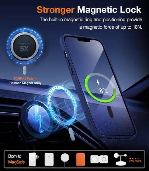 TORRAS Strong Magnetic Stand for iPhone 13 Pro Case, Mil-Grade Drop Protection, Adjustable Kickstand, Blue