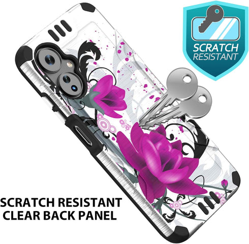 TJS Hybrid Shockproof Case for Boost Mobile Celero 5G 2024 (3rd Version), Metallic Brush Finish with Tempered Glass