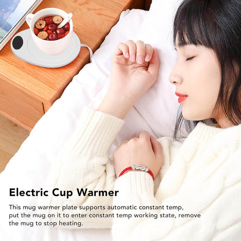 Adjustable Electric Beverage Heater for Ceramic Coffee Cups - USB Mug Warmer (White)