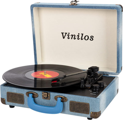 Vinilos Record Players - Bluetooth Turntable with Speakers, Portable Suitcase Phonograph, 3-Speed