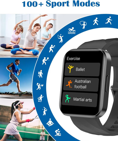 RUIMEN Smart Watches for Men Women, 1.85" HD Screen Fitness Tracker, Answer/Make Calls, Waterproof, Compatible with