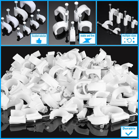 400 Pcs Cable Clips with Steel Nails for Ethernet, Speaker Wire, and Coaxial Cable Wall Clips