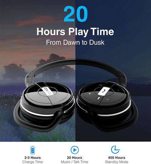 Kinivo BTH240 Bluetooth Headphones, Black, On-Ear, Wireless, Foldable, Travel Bag