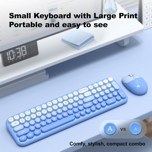 MOFII 2.4G Set, Wireless Keyboard and Mouse Combo, Full Size Retro Round Computer Keyboard and Mouse Plug and Play