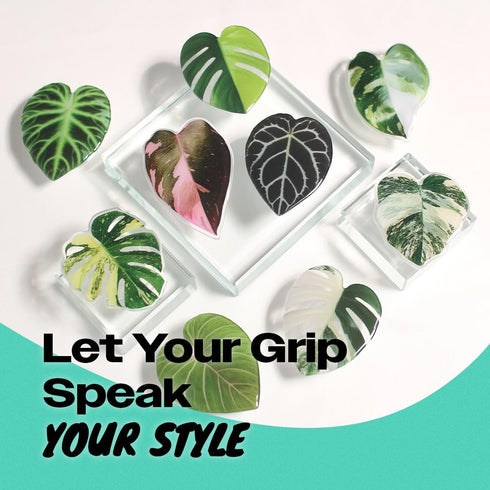 On The Grip OnTheGrip Cute Acrylic Tropical Leaf Design Collapsible Expandible Mobile Phone Grip Stand Holder