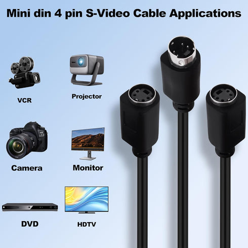 YARCHONN 4 4 -30cm S-Video Cable Mini Din Pin SVideo Y Splitter Extension Cable Pin Mini Din SVHS Y Splitter Lead Cord