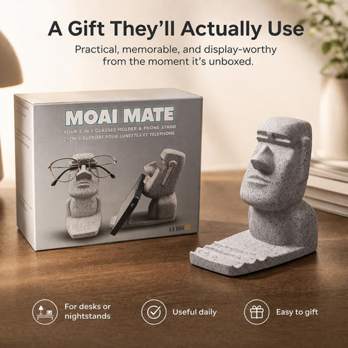 LebriQ 2-in-One Glasses Holder for Nightstand, Moai Phone Stand for Desk and Glasses Holder, Resin Organizer