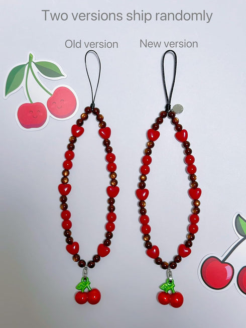 Drawwind Phone Charm Strap, Handmade Beaded Phone Lanyard Wrist Strap for Women Girls (Sweet Cherries)