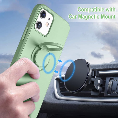 Hython Case for iPhone 12 & 12 Pro with Ring Stand, 360° Rotatable Magnetic Kickstand, Matcha Green