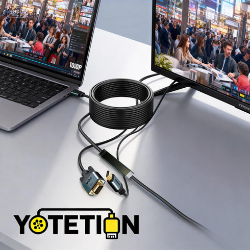 YOTETION 30FT HDMI to VGA Cable with IC, Gold-Plated HDMI to VGA Compatible for Computer, Desktop, Laptop, PC, Monitor