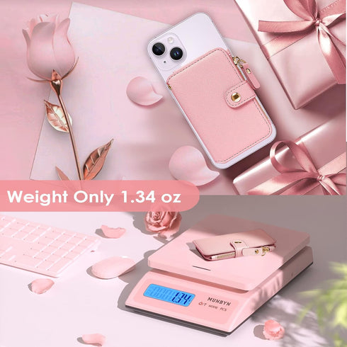 M-Plateau Stick-On Phone Wallet, PU Leather Card Holder with Zipper Coin Pocket for iPhone and Case