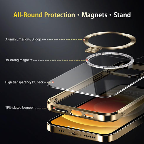 MagSafe Compatible CD Ring for iPhone 13 Pro Max - Slim Clear Case with Electroplated Bumper, Non-Yellowing Design.