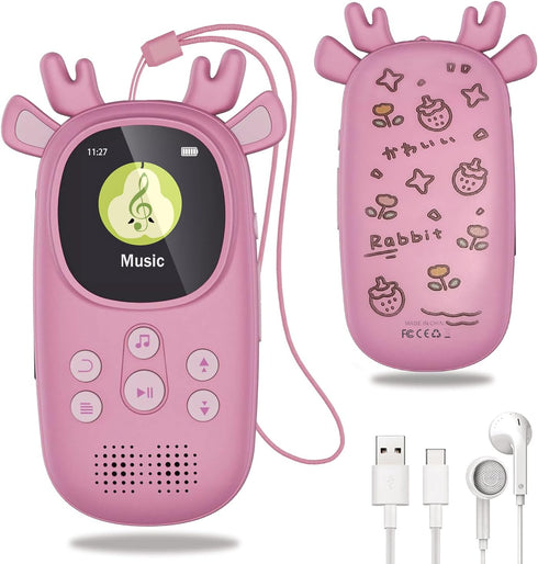 CCHKFEI 32GB MP3 Player for Kids, Cute Reindeer Portable Kids MP3 Player with