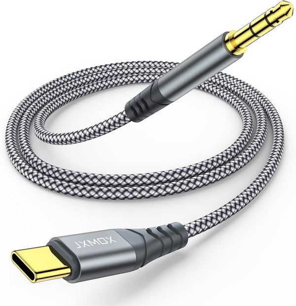 JXMOX USB C to 3.5mm Audio Aux Jack Cable (4ft), Type C to 3.5mm Headphone Cord for iPhone, Samsung, Pixel