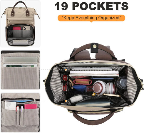 LOVEVOOK Laptop Backpack for Women - Fashion Travel Computer Bag with USB Port, Fits 17-Inch Laptop, Light
