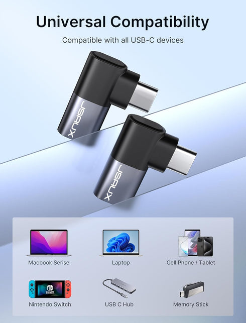 JSAUX 90 Degree USB-C Male to USB-C Female Adapter 2-Pack, 40Gbps Data Transfer PD 100W Extender for MacBook, ROG Ally,