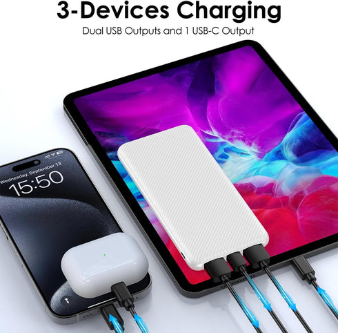 POTENIGO 10000mAh Slimmer Pack 5V/3A Power Bank Portable Charger, Battery with USB C Input & Output, Travel Essentials