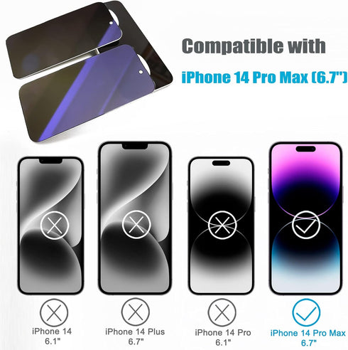 2 Pack Privacy Screen Protector for iPhone 14 Pro Max, Anti-Spy, Anti-Blue Light, Tempered Glass Film, 6.7 inch