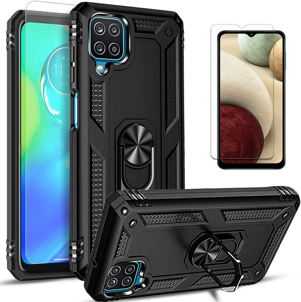 STARSHOP Compatible Samsung Galaxy A42 5G Phone Case Cover with Tempered Glass Screen Protector, Black