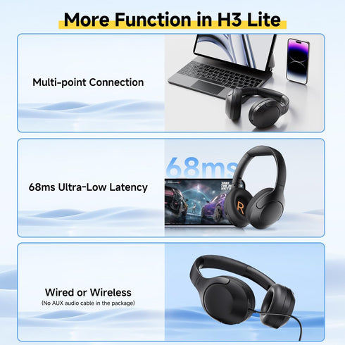 QCY H3 LITE Active Noise Cancelling Headphones, Wireless Over Ear, 60H Playtime, Bluetooth 5.3 for Travel
