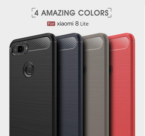 Case Compatible with Xiaomi Mi 8 Lite, Carbon Fiber Shock Absorption Slim Case (Red)