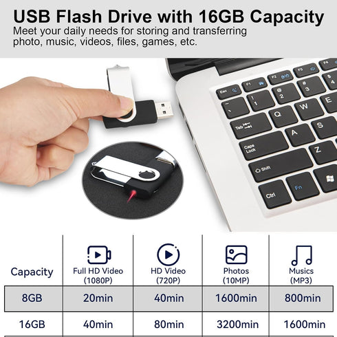IMEASON 16GB 2.0 FAT32 16 Swivel Design USB Flash Drive with Keychain, USB Portable Thumb Drive Memory Stick, Format