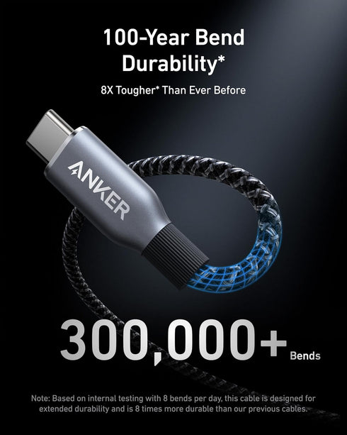 240W 100-Year 17 S24(3 Anker Prime USB C to USB C Cable, Fast Charging Cord, Upcycled-Braided Nylon with Bend