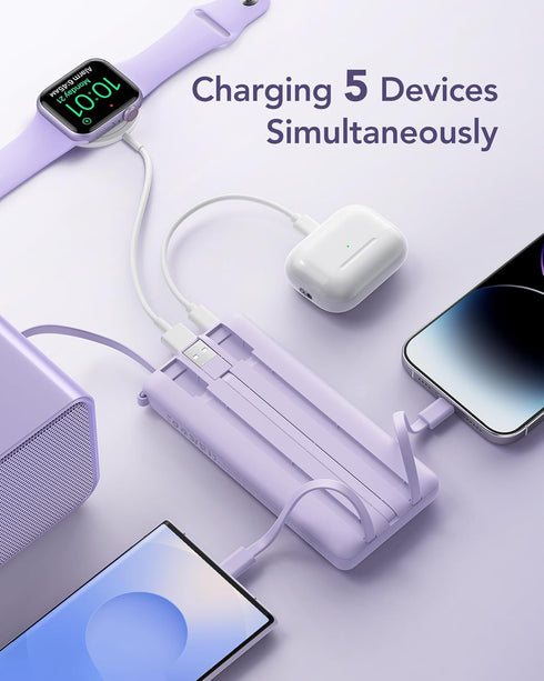 VRURC 10000mAh Pack, 5 2 17 16 15 14 13,Samsung,Android-Lavender(1 Pack) Portable Charger Power Bank, Travel Essentials