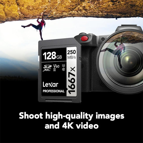 Lexar 128GB Professional 1667x SDXC Memory Card - UHS-II, C10, U3, V60, Full-HD & 4K Video