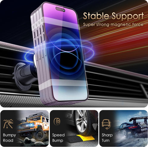 Magnetic Car Mount Air Vent Cell Phone Holder, Universal Vehicle Dash Stand with Clip Hook for iPhone, Samsung, Google