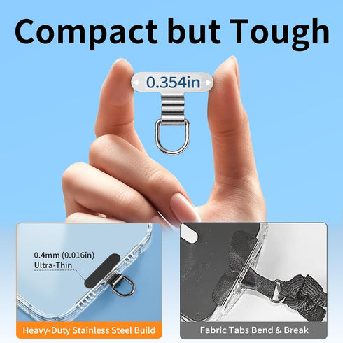 saxsion Phone Charm Holder, Mini Metal Tether Tab - Ultra Thin Stainless Steel Lanyard Patch for iPhone, Universal