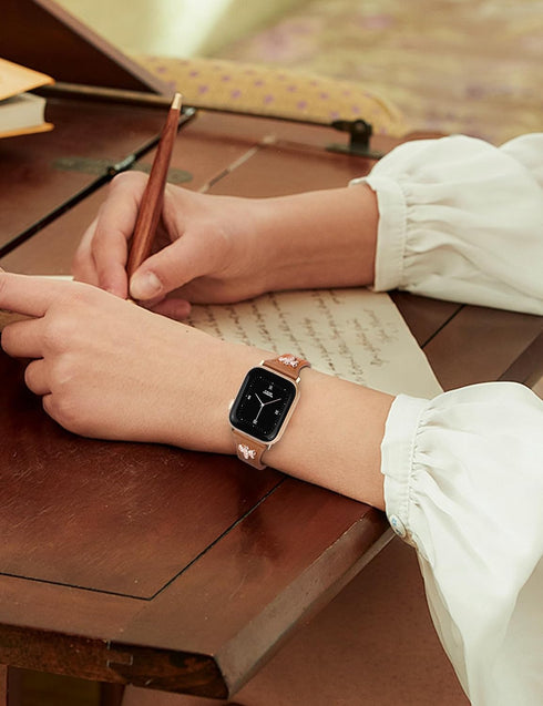 Slim Leather Bands with Charms for Women, Compatible with Apple Watch Band 38mm 40mm 41mm
