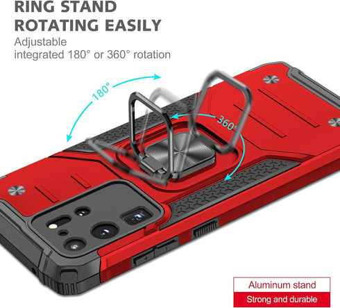 Anqrp Galaxy S20 Ultra Case, Military Grade Protective Phone Cover with Enhanced Metal Ring Kickstand, Red