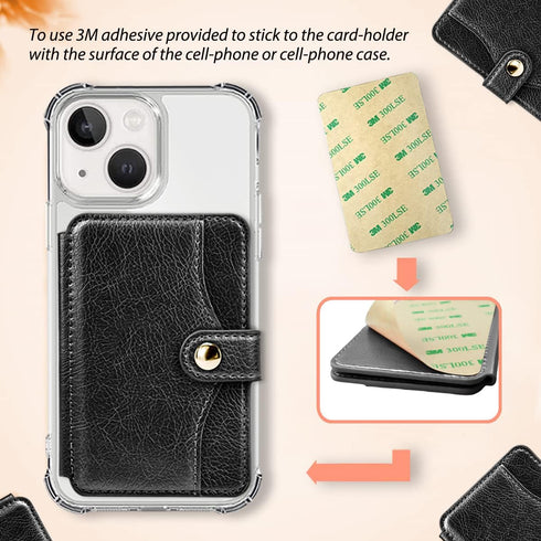 M-Plateau Stick on Phone Wallet, Slim Credit Card Holder with 3M Adhesive for Most Smartphones (Black)