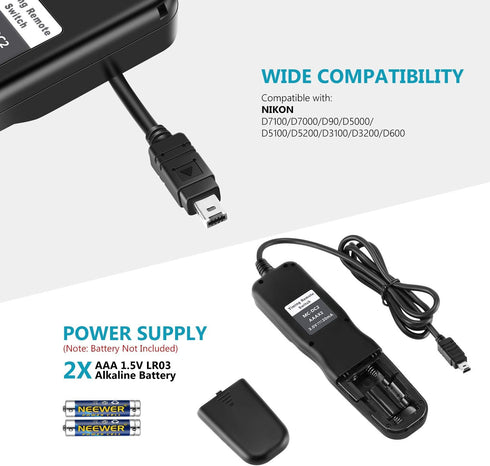 Neewer Digital Timer Remote Shutter Release Trigger for Nikon D90 D600 D610 D3100 D3200 D3300 D5000 D5100 D5200 D5300