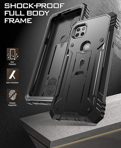 Poetic Revolution Series Case for Motorola Moto One 5G Ace (2021), Rugged Shockproof Cover with Kickstand