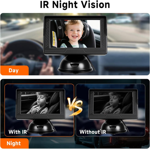 VECHTEL 4.3 Inch 360 Baby Car Camera HD Rear-Facing Car Camera for Baby with Monitor, IR Night Vision, Wide Angle, Easy