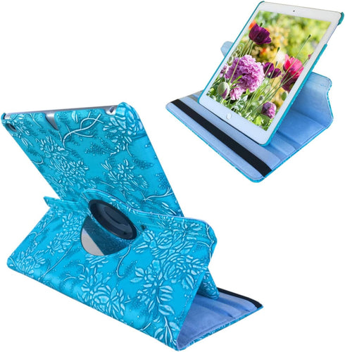 Case for iPad Air 1st Generation Models A1474 A1475 A1476, 360 Rotating Stand, Blue Embossed Flowers