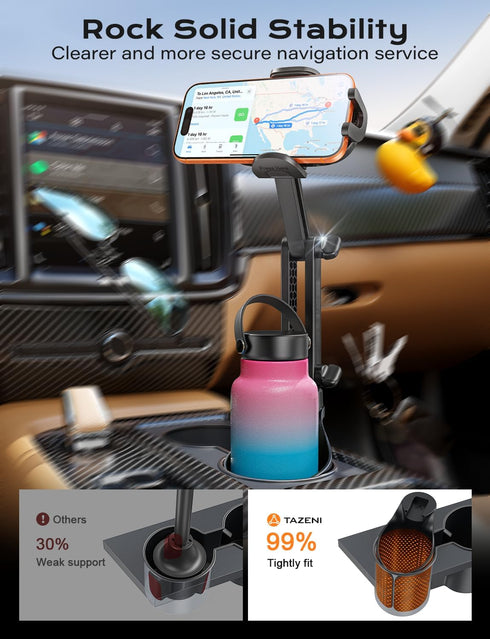 TAZENI 2-In-1 2026 2 Cup Holder Phone Holder For Your Car Hold Bottle Ultra Stable Cup Holder Cell Phone Mount For Car