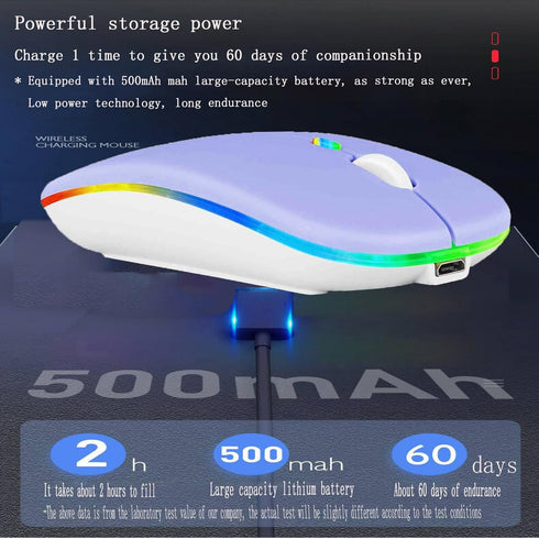 Wireless Bluetooth Mouse, LED Dual Mode Rechargeable Slim Silent Mouse, Portable (BT5.2+USB Receiver) for Laptop,