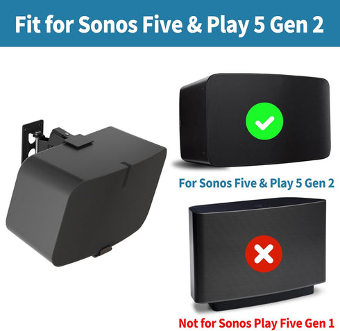 Heavy Duty Speaker Wall Mount for Sonos Five & Play 5 Gen 2 Speaker Mount - Tilt & Swivel Adjustable Speaker Mount for Sonos 5 Wall Mount, Black