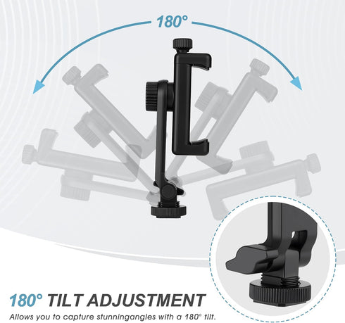 EszkozTA 360 1/4" Universal Cell Phone Tripod Mount Adapter, Camera Hot Shoe Phone Holder Clamp with Rotation Bracket