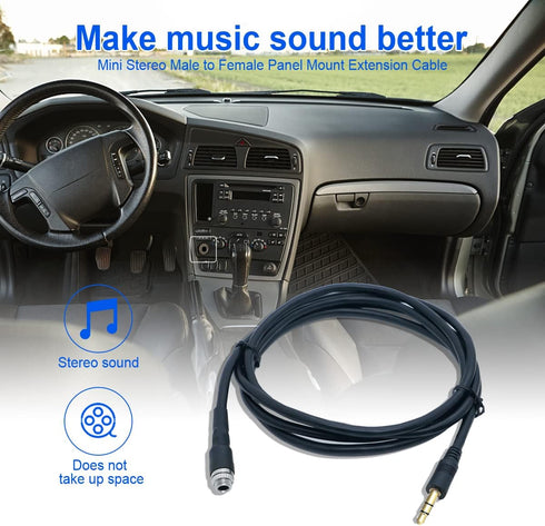 AUX 3.5 mm Male to Female Locking Nut Panel Mount Cable Car Stereo Audio Adapter Converter Cord
