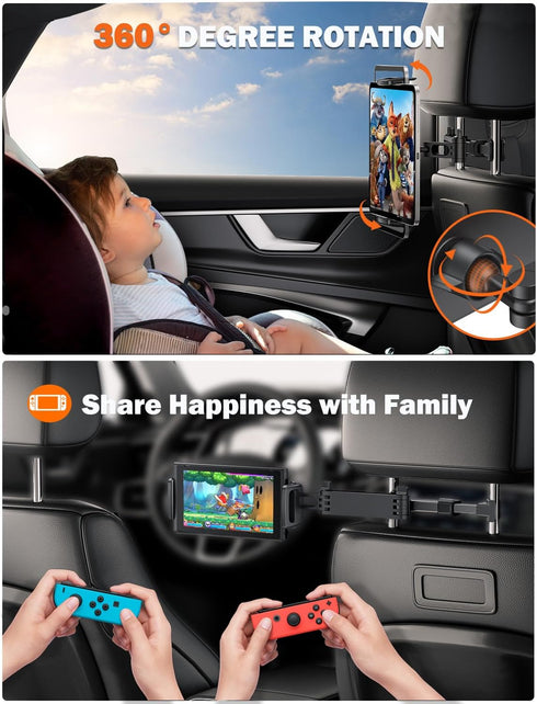 Tryone Stretchable Car Headrest Tablet Holder Mount for Kids, Compatible with iPad Pro 12.9, iPhone, Galaxy Tab