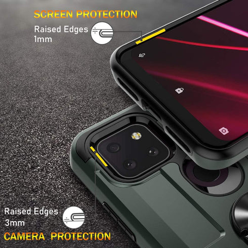 T-Mobile Revvl 5G Case with 2 Tempered Glass Screen Protector, Full Body Hybrid Hard Case with Kickstand, Midnight Green