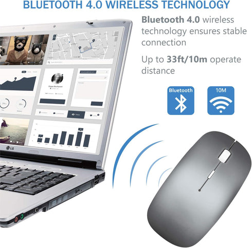 Wireless Bluetooth Mouse for MacBook Air, Mac Pro, iPad, PC, Mini Slim Silent Rechargeable Mouse (Gray)